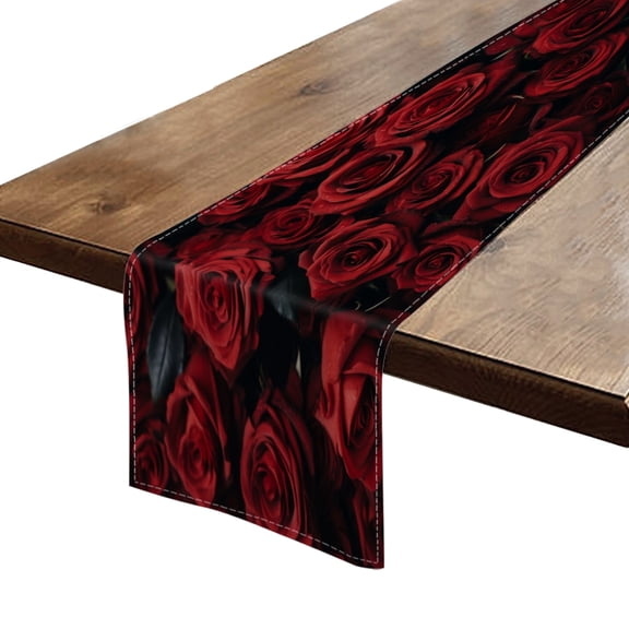 BaHomeck Table Runner 13*72 In,Set Of 1 Red Roses Captured In Full-Frame High Density Cotton Linens Machine Washable Table Runner For Kitchen Dining Table Coffee Table Decor