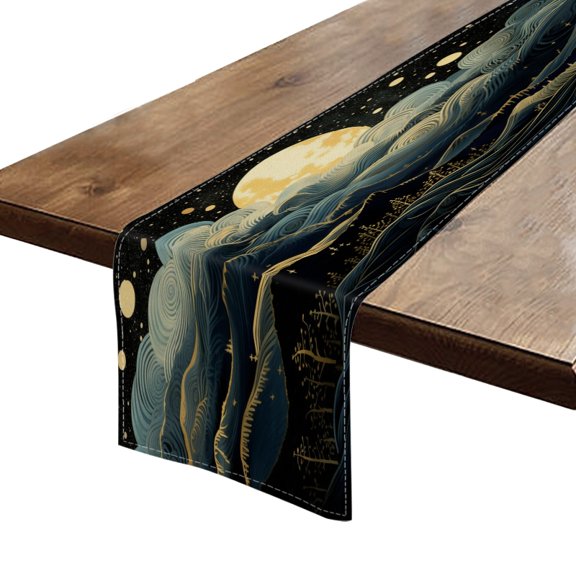 BaHomeck Table Runner 13*72 In,Set Of 1 Rolling Hills Under The Moonlight High Density Cotton Linens Machine Washable Table Runner For Kitchen Dining Table Coffee Table Decor