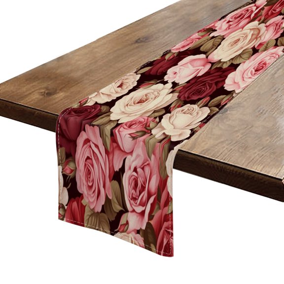 BaHomeck Table Runner 13*72 In,Set Of 1 Roses In Different Shades Of Pink And Cream High Density Cotton Linens Machine Washable Table Runner For Kitchen Dining Table Coffee Table Decor