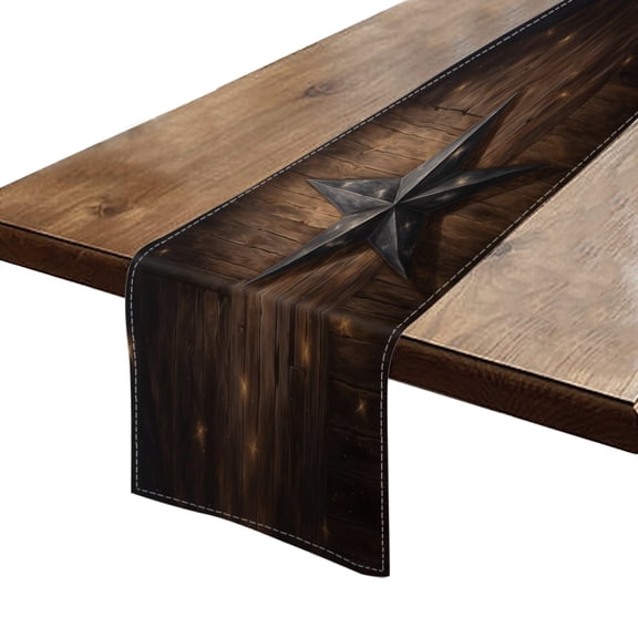 BaHomeck Table Runner 13*72 In,Set Of 1 Rustic Wooden Wall With Old Weathered Black Star High Density Cotton Linens Machine Washable Table Runner For Kitchen Dining Table Coffee Table Decor