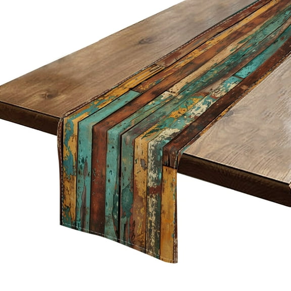 BaHomeck Table Runner 13*72 In,Set Of 1 Rustic Wooden Wall With Weathered And Distressed Textures High Density Cotton Linens Machine Washable Table Runner For Kitchen Dining Table Coffee Table Decor