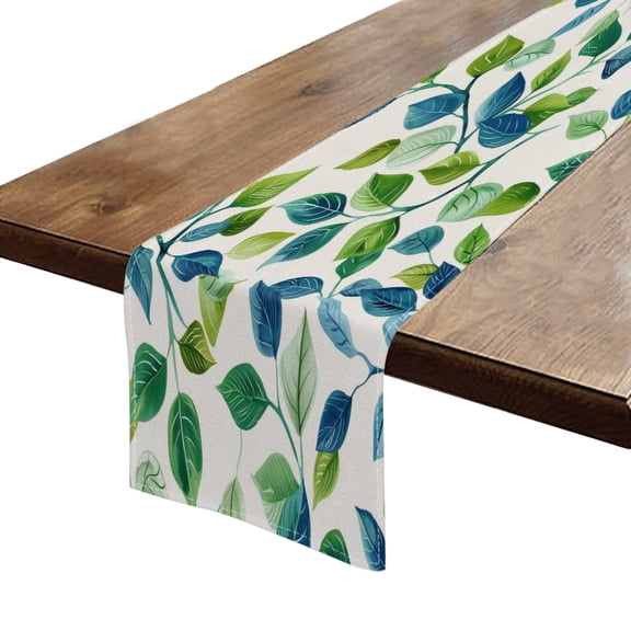 BaHomeck Table Runner 13*72 In,Set Of 1 Seamless Pattern Of Leaves In Shades Of Blue And Green High Density Cotton Linens Machine Washable Table Runner For Kitchen Dining Table Coffee Table Decor