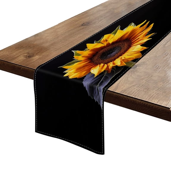BaHomeck Table Runner 13*72 In,Set Of 1 Sunflower Against Black Background High Density Cotton Linens Machine Washable Table Runner For Kitchen Dining Table Coffee Table Decor