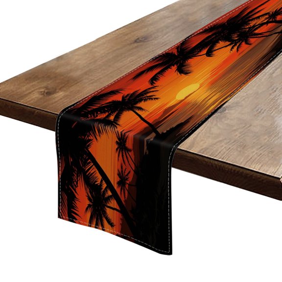 BaHomeck Table Runner 13*72 In,Set Of 1 Sunset On The Beach With Palm Trees High Density Cotton Linens Machine Washable Table Runner For Kitchen Dining Table Coffee Table Decor