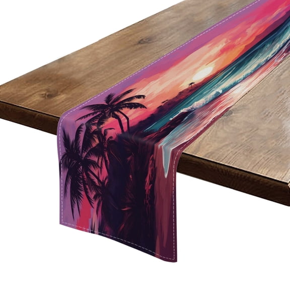 BaHomeck Table Runner 13*72 In,Set Of 1 Sunset On The Beach With Palm Trees And Waves High Density Cotton Linens Machine Washable Table Runner For Kitchen Dining Table Coffee Table Decor
