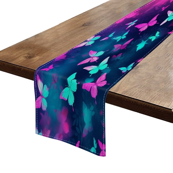 BaHomeck Table Runner 13*72 In,Set Of 1 Teal Butterflies Flying In The Air High Density Cotton Linens Machine Washable Table Runner For Kitchen Dining Table Coffee Table Decor