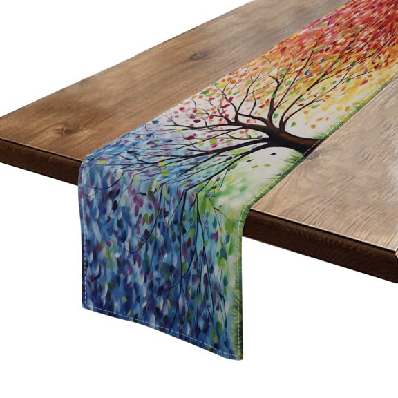 BaHomeck Table Runner 13*72 In,Set Of 1 Tree With Leaves Of Different Colors High Density Cotton Linens Machine Washable Table Runner For Kitchen Dining Table Coffee Table Decor