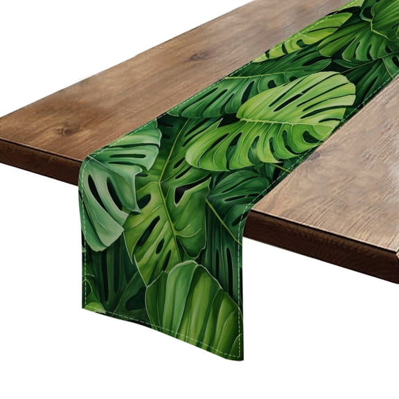 BaHomeck Table Runner 13*72 In,Set Of 1 Tropical Leaf Pattern Monstera In The Style High Density Cotton Linens Machine Washable Table Runner For Kitchen Dining Table Coffee Table Decor