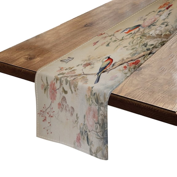 BaHomeck Table Runner 13*72 In,Set Of 1 Two Birds On The Branches High Density Cotton Linens Machine Washable Table Runner For Kitchen Dining Table Coffee Table Decor