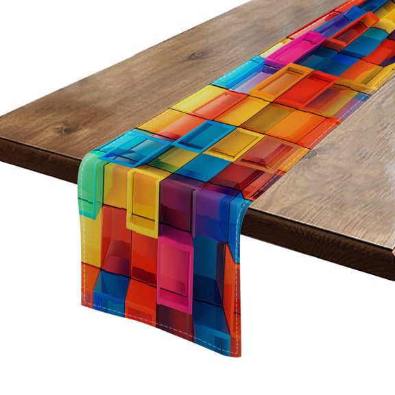 BaHomeck Table Runner 13*72 In,Set Of 1 Vibrant Color Blocks Arranged Neatly Together High Density Cotton Linens Machine Washable Table Runner For Kitchen Dining Table Coffee Table Decor
