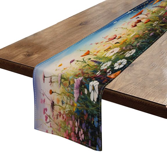 BaHomeck Table Runner 13*72 In,Set Of 1 Vibrant Painting Of Wildflowers In Full Bloom High Density Cotton Linens Machine Washable Table Runner For Kitchen Dining Table Coffee Table Decor