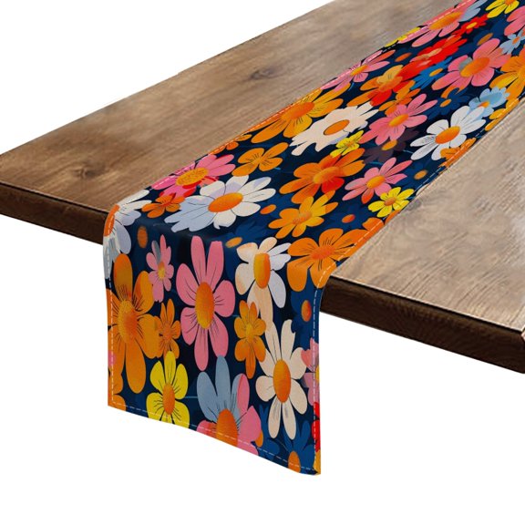 BaHomeck Table Runner 13*72 In,Set Of 1 Vibrant Pattern Of Colorful Daisies In Various Sizes High Density Cotton Linens Machine Washable Table Runner For Kitchen Dining Table Coffee Table Decor