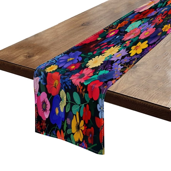 BaHomeck Table Runner 13*72 In,Set Of 1 Vibrant Pattern Of Various Colorful Flowers High Density Cotton Linens Machine Washable Table Runner For Kitchen Dining Table Coffee Table Decor
