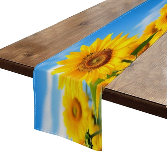 BaHomeck Table Runner 13*72 In,Set Of 1 Vibrant Sunflower Field Under The Blue Sky High Density Cotton Linens Machine Washable Table Runner For Kitchen Dining Table Coffee Table Decor