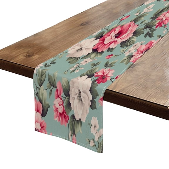 BaHomeck Table Runner 13*72 In,Set Of 1 Vintage Floral Pattern With Pastel Pink High Density Cotton Linens Machine Washable Table Runner For Kitchen Dining Table Coffee Table Decor