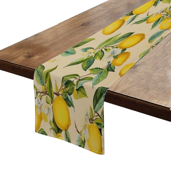 BaHomeck Table Runner 13*72 In,Set Of 1 Watercolor Lemons And Lemon Blossoms High Density Cotton Linens Machine Washable Table Runner For Kitchen Dining Table Coffee Table Decor