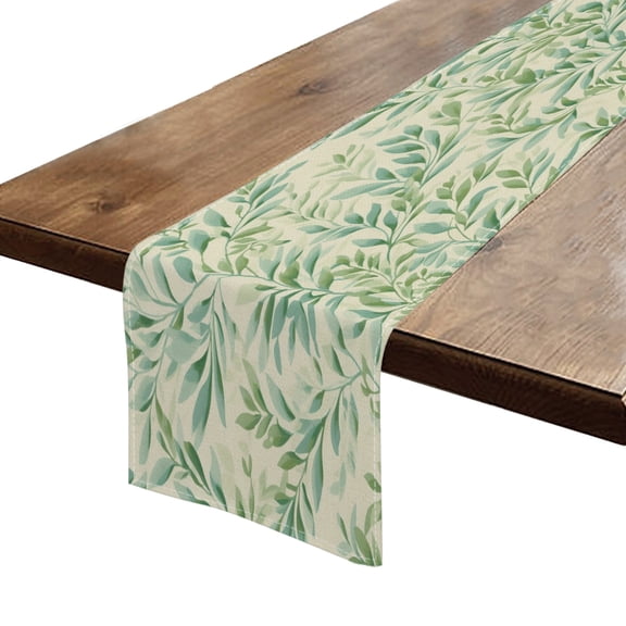 BaHomeck Table Runner 13*72 In,Set Of 1 Watercolor Light Green Willow Leaves Pattern High Density Cotton Linens Machine Washable Table Runner For Kitchen Dining Table Coffee Table Decor