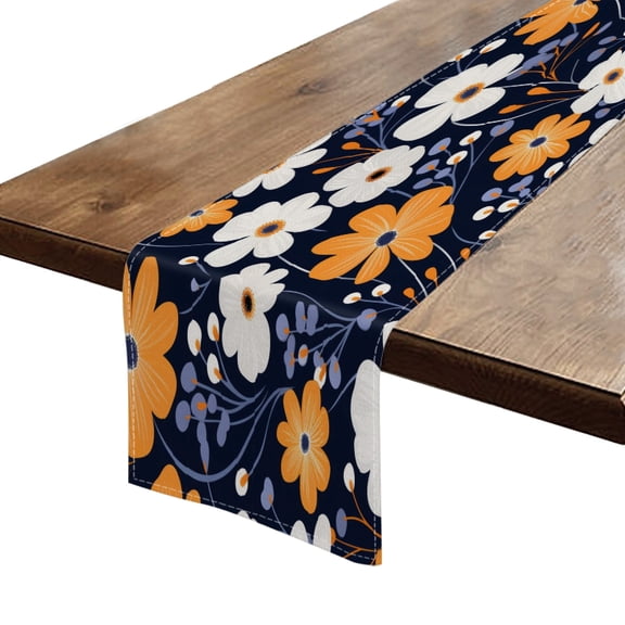 BaHomeck Table Runner 13*72 In,Set Of 1 White And Orange Flowers On Dark Background High Density Cotton Linens Machine Washable Table Runner For Kitchen Dining Table Coffee Table Decor