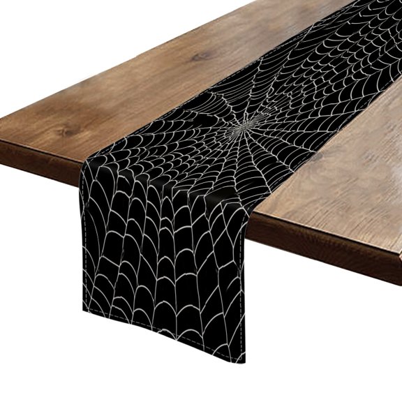 BaHomeck Table Runner 13*72 In,Set Of 1 White Spider Web Pattern On Black Background High Density Cotton Linens Machine Washable Table Runner For Kitchen Dining Table Coffee Table Decor