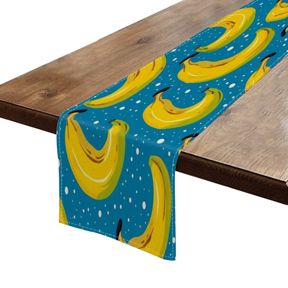 BaHomeck Table Runner 13*72 In,Set Of 1 Yellow Bananas On Blue Background High Density Cotton Linens Machine Washable Table Runner For Kitchen Dining Table Coffee Table Decor