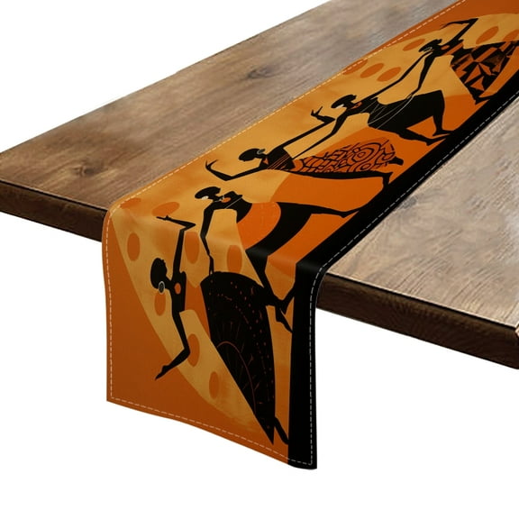 BaHomeck Table Runner 13*72 In,Set Of 1 African Women Dancing In The Style Of Ndebele Art High Density Cotton Linens Machine Washable Table Runner For Kitchen Dining Table Coffee Table Decor