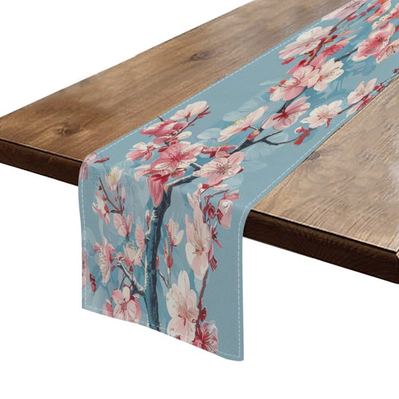BaHomeck Table Runner 13*72 In,Set Of 1 Beautiful Cherry Blossom Pattern High Density Cotton Linens Machine Washable Table Runner For Kitchen Dining Table Coffee Table Decor