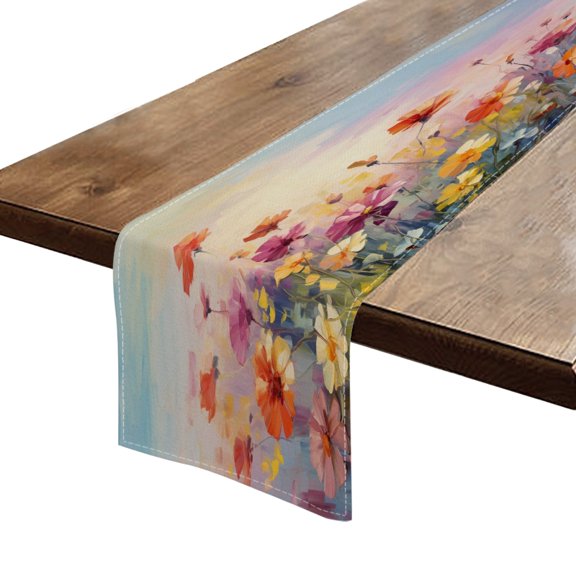 BaHomeck Table Runner 13*72 In,Set Of 1 Beautiful Flowers In The Field High Density Cotton Linens Machine Washable Table Runner For Kitchen Dining Table Coffee Table Decor