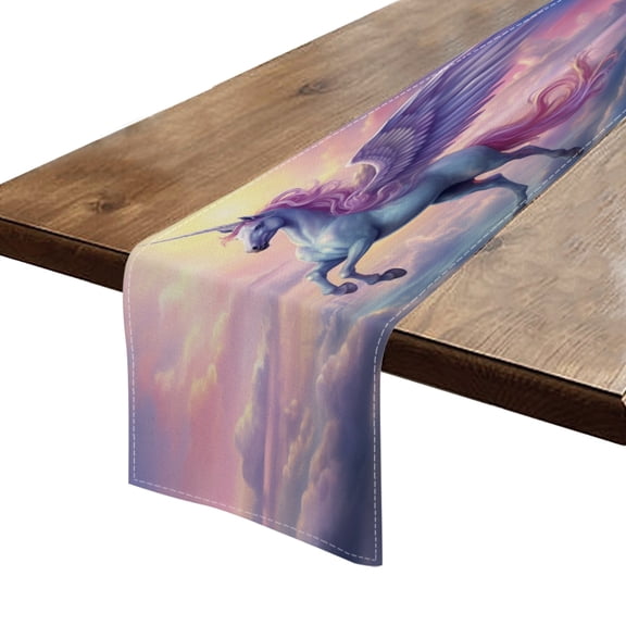 BaHomeck Table Runner 13*72 In,Set Of 1 Beautiful White Unicorn With Pink Mane And Wings High Density Cotton Linens Machine Washable Table Runner For Kitchen Dining Table Coffee Table Decor