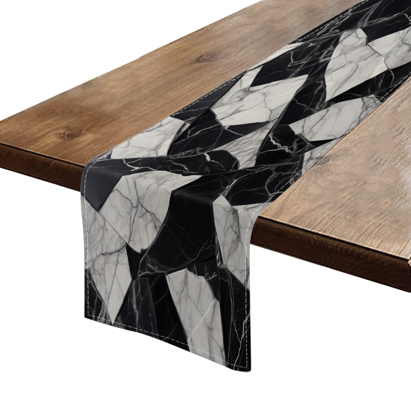 BaHomeck Table Runner 13*72 In,Set Of 1 Black And White Marble Pattern ...