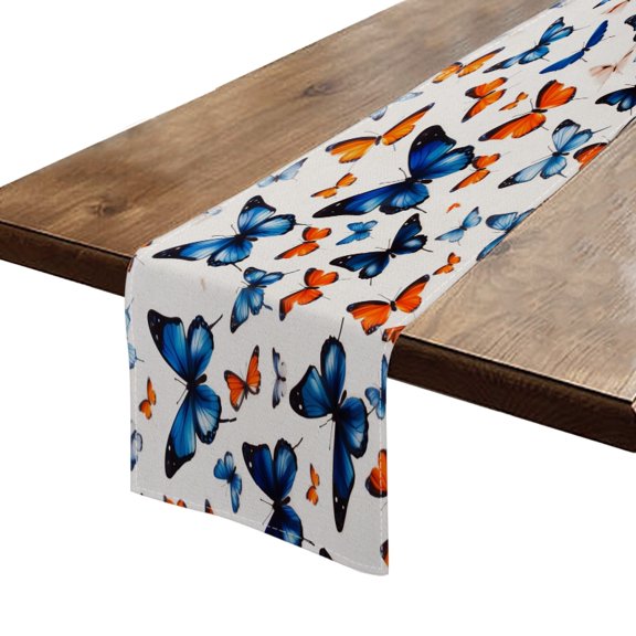 BaHomeck Table Runner 13*72 In,Set Of 1 Blue And Orange Butterflies On White Background High Density Cotton Linens Machine Washable Table Runner For Kitchen Dining Table Coffee Table Decor