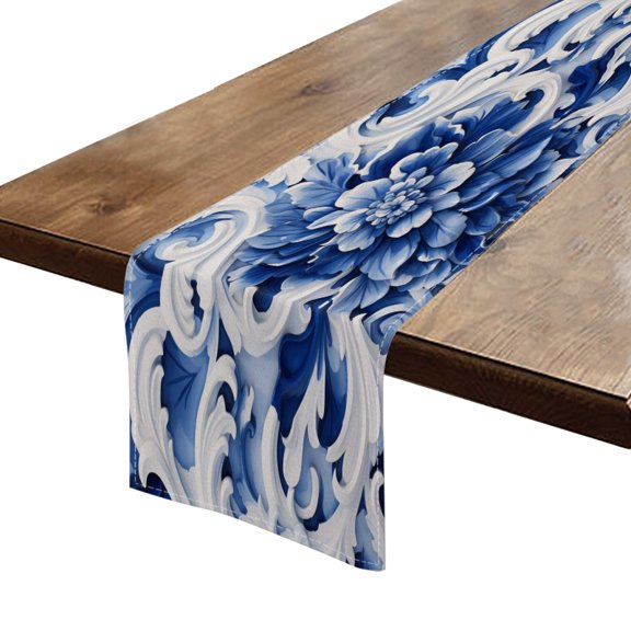 BaHomeck Table Runner 13*72 In,Set Of 1 Blue And White Flower Pattern High Density Cotton Linens Machine Washable Table Runner For Kitchen Dining Table Coffee Table Decor