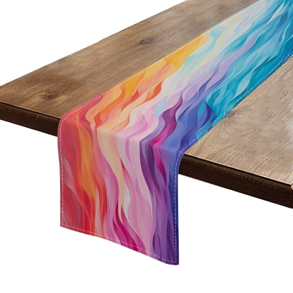 BaHomeck Table Runner 13*72 In,Set Of 1 Colorful Background With Waves Of Different Colors High Density Cotton Linens Machine Washable Table Runner For Kitchen Dining Table Coffee Table Decor