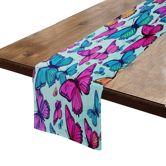 BaHomeck Table Runner 13*72 In,Set Of 1 Colorful Butterflies Flying In The Sky High Density Cotton Linens Machine Washable Table Runner For Kitchen Dining Table Coffee Table Decor
