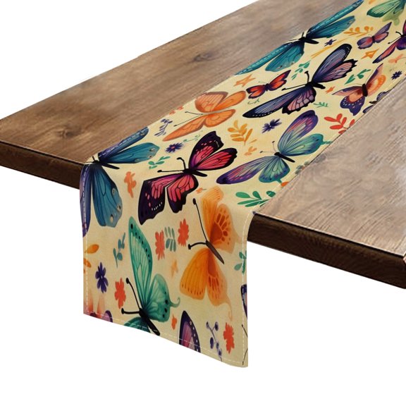 BaHomeck Table Runner 13*72 In,Set Of 1 Colorful Butterflies In Various Sizes High Density Cotton Linens Machine Washable Table Runner For Kitchen Dining Table Coffee Table Decor