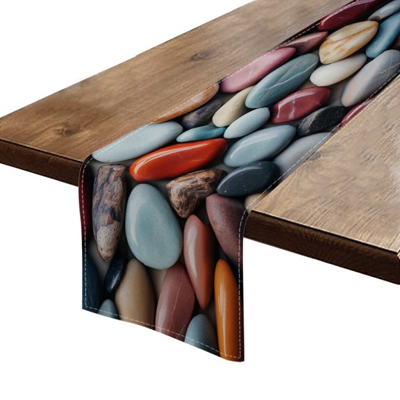 BaHomeck Table Runner 13*72 In,Set Of 1 Colorful Pebbles Of Various Shapes And Sizes Arranged High Density Cotton Linens Machine Washable Table Runner For Kitchen Dining Table Coffee Table Decor