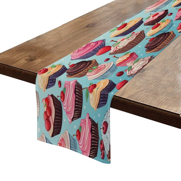 BaHomeck Table Runner 13*72 In,Set Of 1 Cupcake Pattern High Density Cotton Linens Machine Washable Table Runner For Kitchen Dining Table Coffee Table Decor