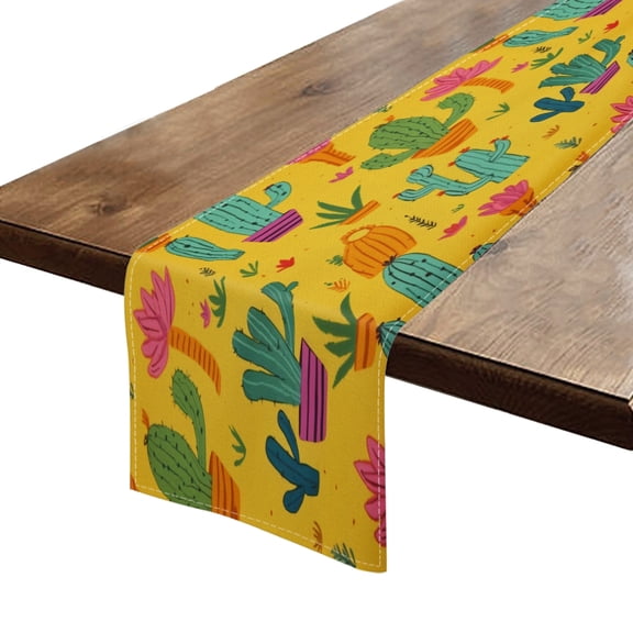 BaHomeck Table Runner 13*72 In,Set Of 1 Cute Cacti In Pots With Vibrant Colors High Density Cotton Linens Machine Washable Table Runner For Kitchen Dining Table Coffee Table Decor