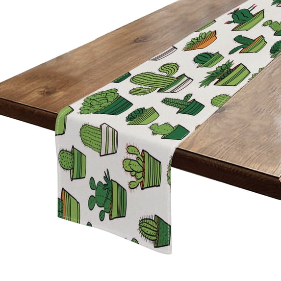 BaHomeck Table Runner 13*72 In,Set Of 1 Cute Cartoon Cacti And Various Types Of Succulents High Density Cotton Linens Machine Washable Table Runner For Kitchen Dining Table Coffee Table Decor