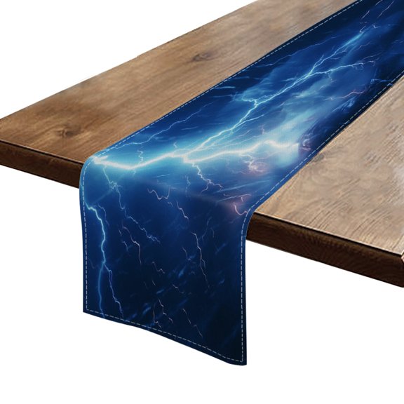 BaHomeck Table Runner 13*72 In,Set Of 1 Dark Blue Sky With Lightning Striking The Earth High Density Cotton Linens Machine Washable Table Runner For Kitchen Dining Table Coffee Table Decor
