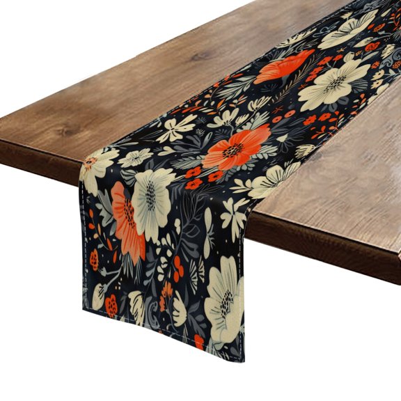 BaHomeck Table Runner 13*72 In,Set Of 1 Dark Navy Blue And Orange Vintage Floral Pattern High Density Cotton Linens Machine Washable Table Runner For Kitchen Dining Table Coffee Table Decor