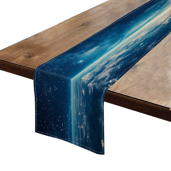 BaHomeck Table Runner 13*72 In,Set Of 1 Earth From Space Blue Sky With Stars And Clouds High Density Cotton Linens Machine Washable Table Runner For Kitchen Dining Table Coffee Table Decor