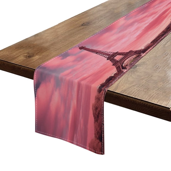 BaHomeck Table Runner 13*72 In,Set Of 1 Eiffel Tower With Pink Sky And Pink Clouds High Density Cotton Linens Machine Washable Table Runner For Kitchen Dining Table Coffee Table Decor