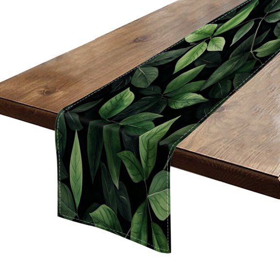 BaHomeck Table Runner 13*72 In,Set Of 1 Flat Lay Of Lush Green Leaves On A Black Background High Density Cotton Linens Machine Washable Table Runner For Kitchen Dining Table Coffee Table Decor