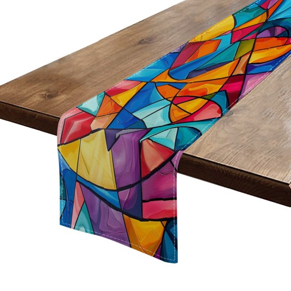 BaHomeck Table Runner 13*72 In,Set Of 1 Geometric Rainbow Delicate In The Style Of Pop Art High Density Cotton Linens Machine Washable Table Runner For Kitchen Dining Table Coffee Table Decor