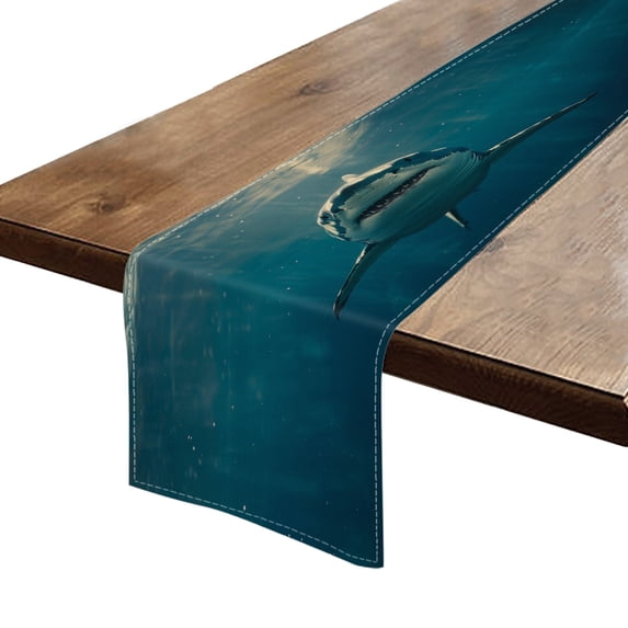 BaHomeck Table Runner 13*72 In,Set Of 1 Great White Shark Swimming In The Ocean High Density Cotton Linens Machine Washable Table Runner For Kitchen Dining Table Coffee Table Decor