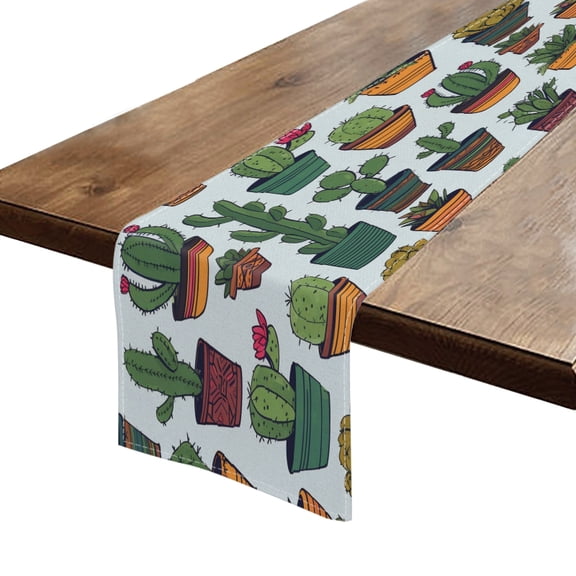 BaHomeck Table Runner 13*72 In,Set Of 1 Many Cartoon Cacti In The Flower Pot High Density Cotton Linens Machine Washable Table Runner For Kitchen Dining Table Coffee Table Decor