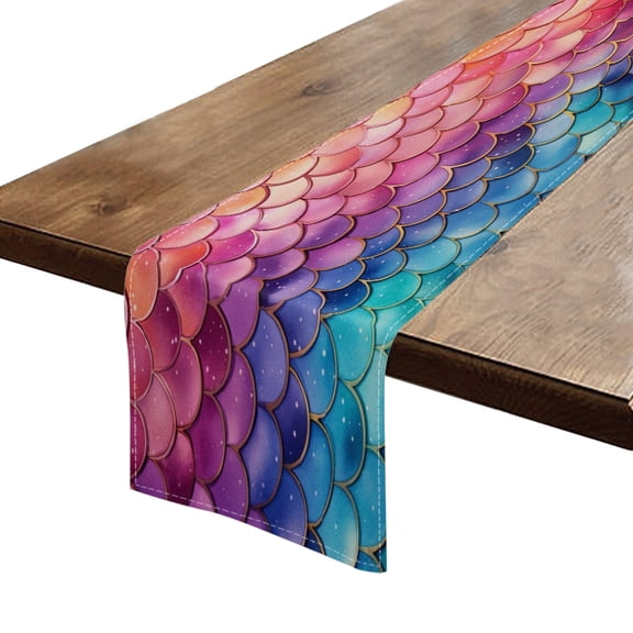 BaHomeck Table Runner 13*72 In,Set Of 1 Mermaid Scales With Pastel Rainbow Colors High Density Cotton Linens Machine Washable Table Runner For Kitchen Dining Table Coffee Table Decor