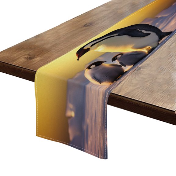 BaHomeck Table Runner 13*72 In,Set Of 1 Penguin Family Consisting Of Adult And Baby High Density Cotton Linens Machine Washable Table Runner For Kitchen Dining Table Coffee Table Decor