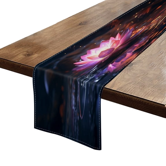 BaHomeck Table Runner 13*72 In,Set Of 1 Pink Lotus Flower Floating On Water High Density Cotton Linens Machine Washable Table Runner For Kitchen Dining Table Coffee Table Decor