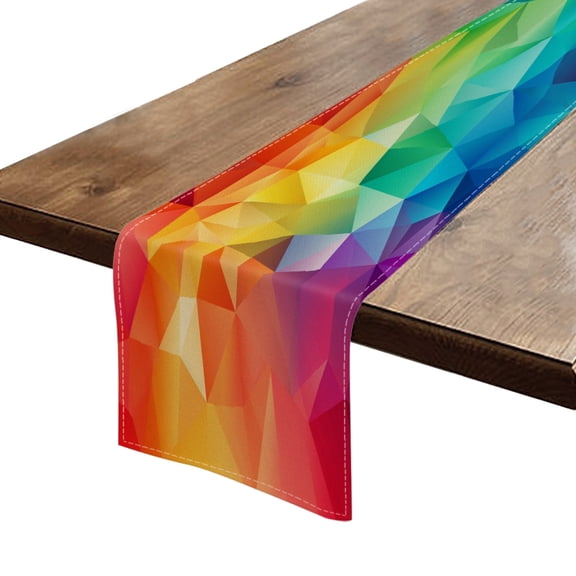 BaHomeck Table Runner 13*72 In,Set Of 1 Rainbow Color Low Poly Triangles High Density Cotton Linens Machine Washable Table Runner For Kitchen Dining Table Coffee Table Decor